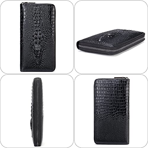 Image of NIUCUNZH Genuine Leather Cool Long Wallets for Men Personalized Zip Around Wallet Checkbook Cash Credit Card Holder Wallet Black