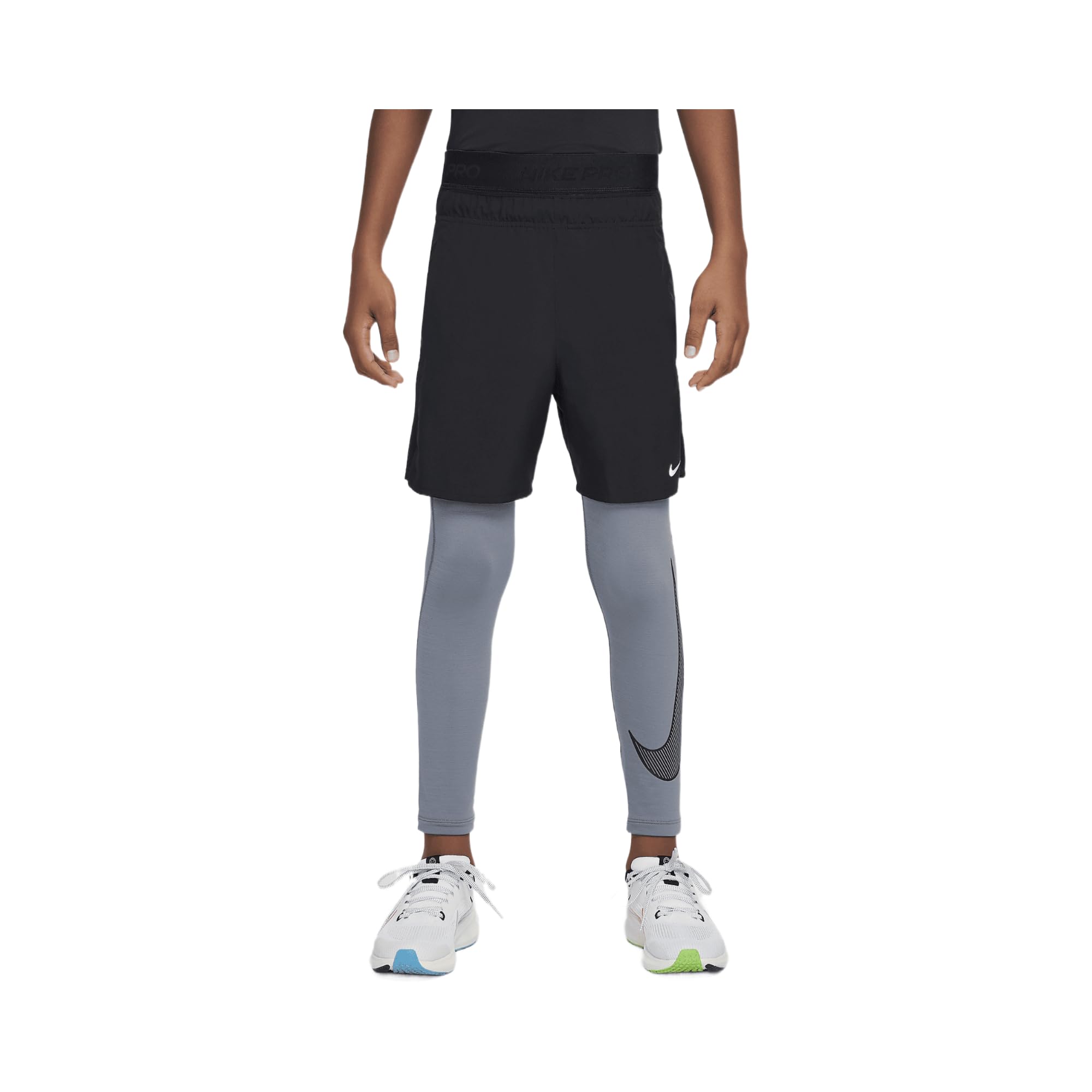 Nike Pro Warm Big Kids' (Boys') Dri-FIT Training Tights (HF4364-084, Smoke Grey/Black) Size Medium