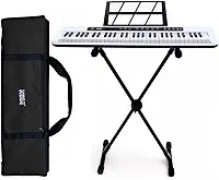 Kit Teclado Arranjador Kobe KB-150 WH Branco 5/8 61 Teclas Com Suporte e Capa Preta