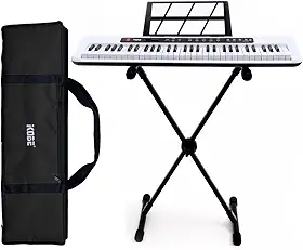 Kit Teclado Arranjador Kobe KB-150 WH Branco 5/8 61 Teclas Com Suporte e Capa Preta