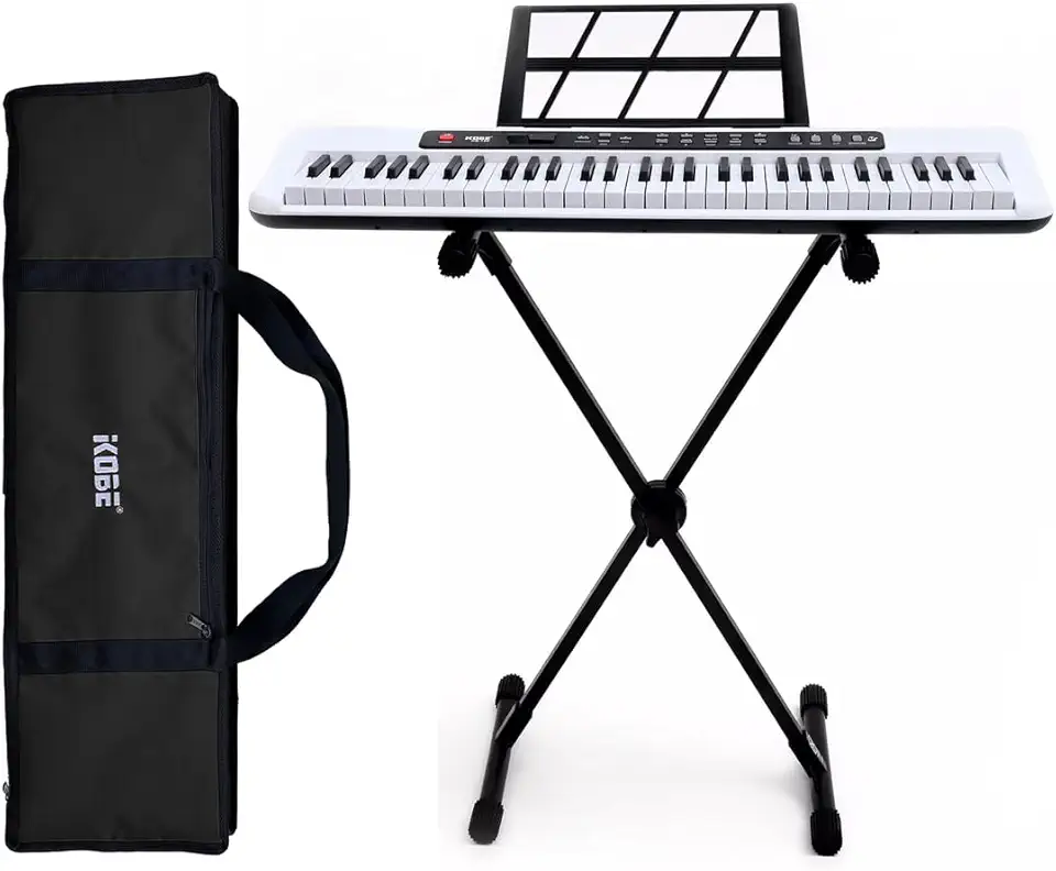 Kit Teclado Arranjador Kobe KB-150 WH Branco 5/8 61 Teclas Com Suporte e Capa Preta