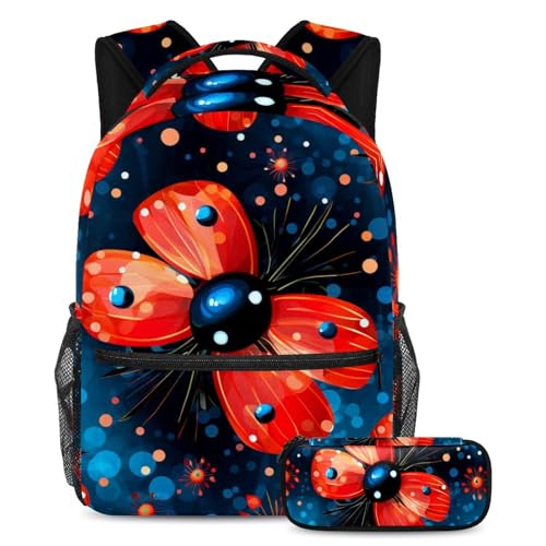 Motif floral rouge insecte 20 style artistique sur ce grand ensemble de sacs scolaires