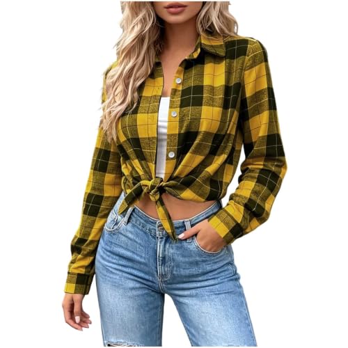 Women Plaid Flannel Shirt Button Down Long Sleeve Loose Casual Office Top - image 7
