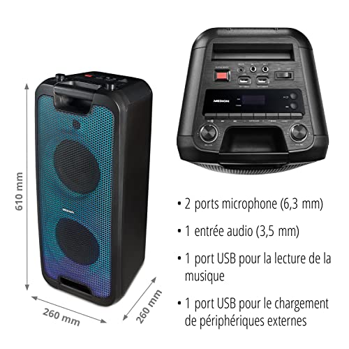 MEDION Enceinte E61400 Écran LCD Bluetooth 5.0 Karaoké Facile à transporter 2 x RMS Neuf - vue 10