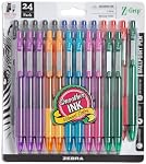 Zebra Pen Z-Grip Point de bille rétractable Pen, Couleurs de la mode assorties et lisses, 1.0mm Point moyen, école & Fournitures de bureau, idéales pour les notes, le journal et l'utilisation de planificateur, 24-Pack (12223)