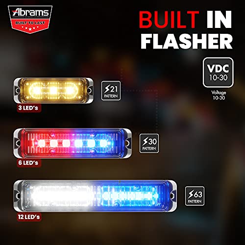 Abrams Flex Series (Amber/White) 18W - 6 Led Snow Plow Truck Vehicle Led Grille Light Head Surface Mount Strobe Warning Light #TOP4