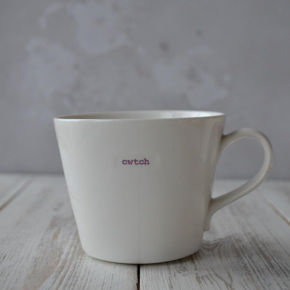 Keith Brymer Jones - Welsh/Cymraeg Word Range - Standard Ceramic White Mug - Cwtch - 350ml - Gift Boxed