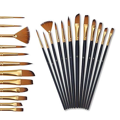 Jowoart Multi-Functional Watercolor Gouache 12 Pcs Short Wood Rod Oil Painting Brush Set Art Tool Two-Tone Nylon Hair Acrylic Materials cover