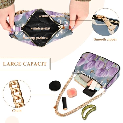 OTVEE Purple Tulips and Lavender Welcome Shoulder Bags Mini Small Handbags Clutch Trendy Purses for Women2