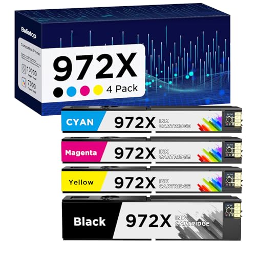 972X Ink Cartridges Compatible with 972X 972A 972 Ink Cartridges High Yield Work for HP Color PageWide Pro 477dw 477dn 577dw 452dn 577dw 552dn P55250dw Printer (B/C/M/Y, 4 Pack)