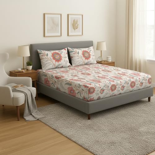 Image of Amazon Brand - Umi Double Bedsheet 90x100 Inches with 2 Pillow Covers | Brushed Microfiber Cotton | 144 TC Premium Bed Linen | Comfortable & Durable Bedding for Bedroom (Pink, Double)