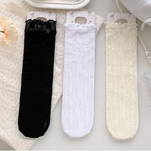 Breathable Kids Socks 3-13 Years Girls Middle Tube Socks Stackable with Delicate Flower Pattern for Spring and3