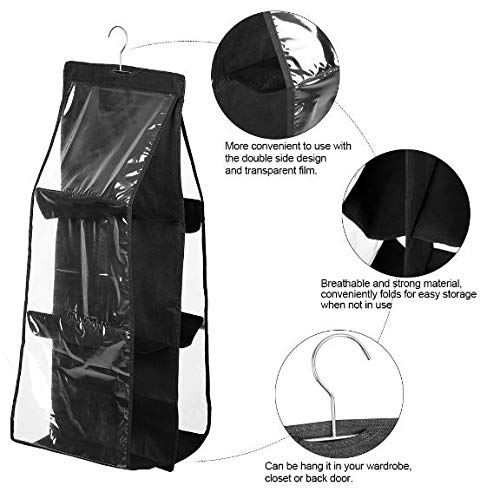 Image of 6 Pocket Large Clear Purse Handbag Hanging Storage Bag Organizer Closet Tidy Closet Organizer Wardrobe Rack Hangers Holder for Fashion Handbag Purse Pouch -Multi Color