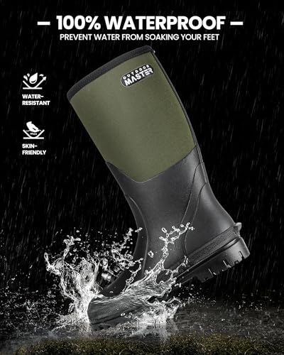Image of OutdoorMaster Hunting Boots for Men, Waterproof Rubber Neoprene Boots, Anti-slipped Insulated Outdoor Boots
