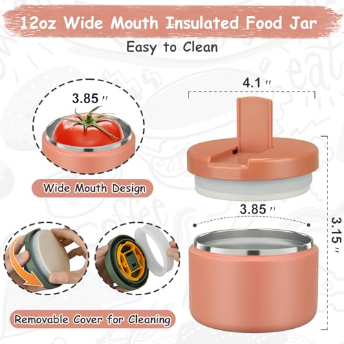 Image of Pawtong 12oz Insulated Vacuum Food Jar with Buckle Lid Wide Mouth Soup Thermo for Hot Food Kids Leakproof Stainless Steel Lunch Container (Apricot, 12OZ)