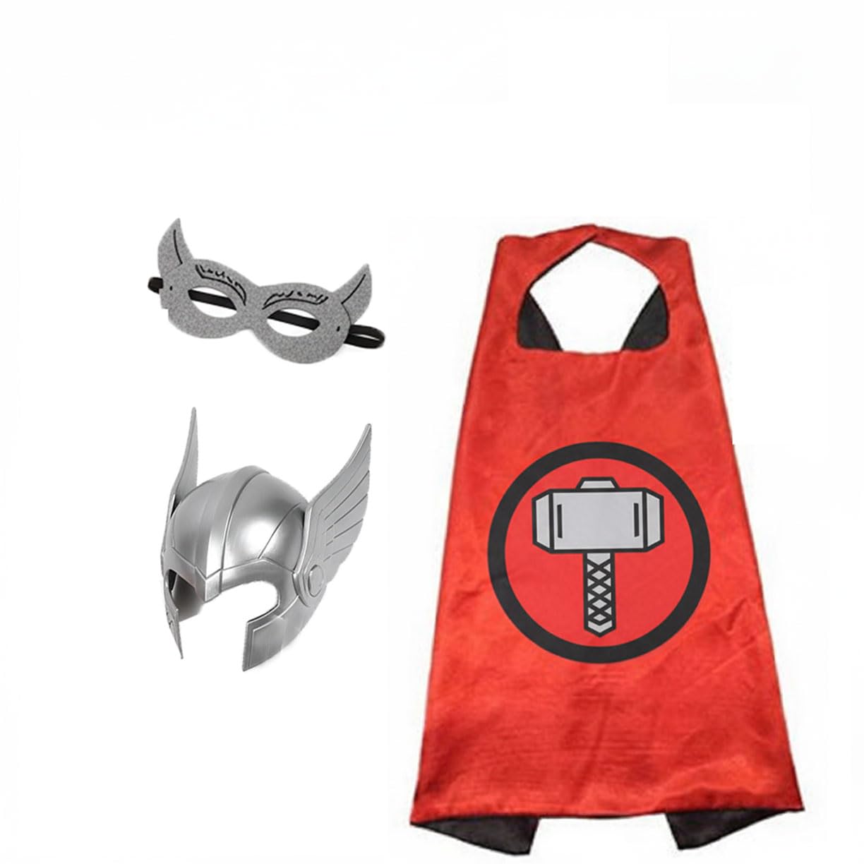 Superhero Cape with Eye Mask,Headgear and Plastic Hammer,Superhero Role Play Costume Kit,Birthday Gift