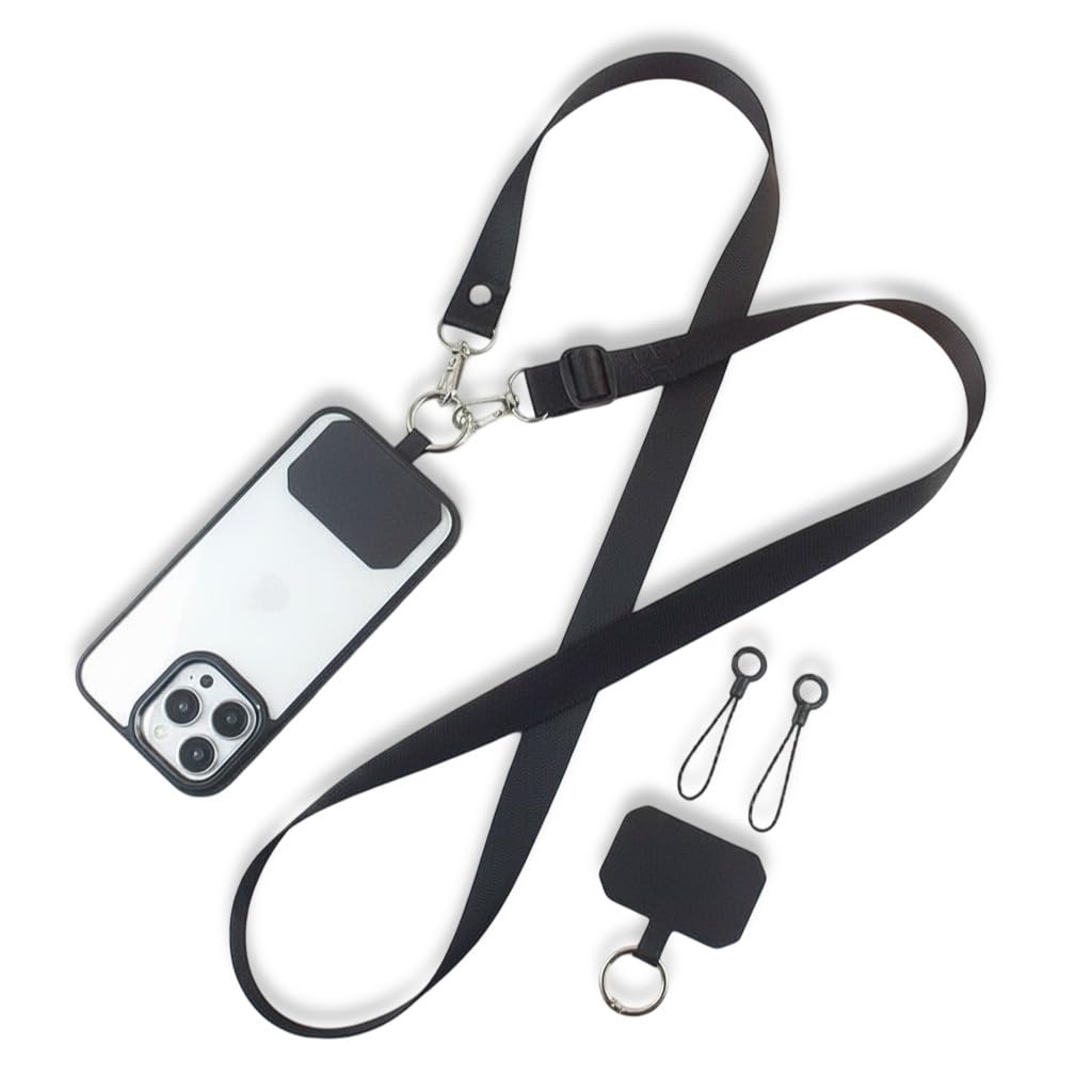 AccuPrints Sumiko Crossbody Phone Lanyard Strap – Comfortable Neck Phone Necklace, Compatible with All Smartphones, Camera and id card holder (Black)