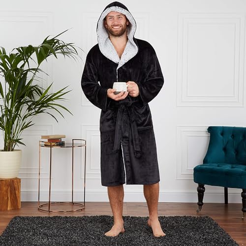 Dressing Gown Men and Teenagers - Super Soft Hooded Mens Fleece Robe - Sizes M-2XL Warm Cosy Loungewear Nightwear3