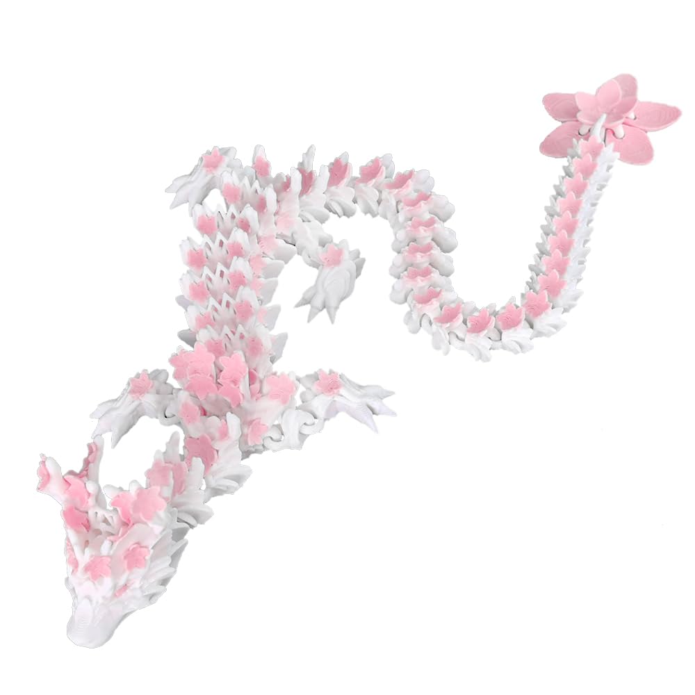 WUQIREN 3D Printed Cherry Dragon Toys,3D Printed Animals,Articulated Movable Model Decorative Fantasy Dragon Decor pet,Cherry Blossom Decor (18inch)