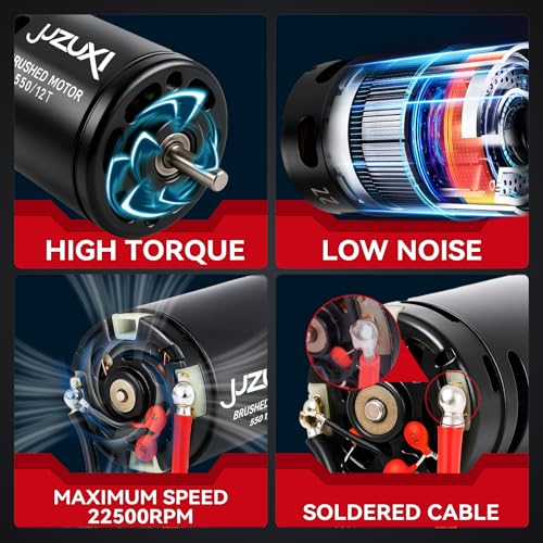 JUZUXI RC Motor 550 12T Brushed Motor with 36mm Cooling Fans Waterproof Set for 1/10 Scale Slash ARRMA Traxxas Redcat HSP HPI Wltoys Kyosho