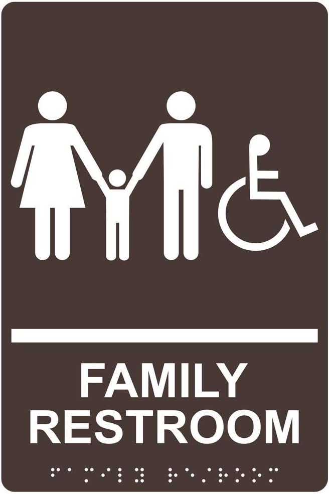 ComplianceSigns.com Family Restroom (With Braille = Family Restroom) ADA-Compliant Braille Sign, 9x6 in. Dark Brown Acrylic for Restrooms