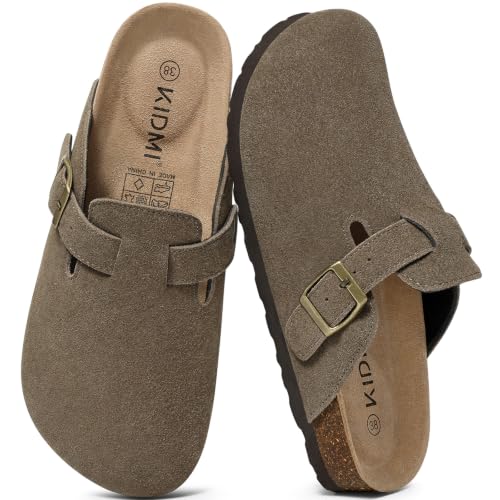 Image of KIDMI Genuine Suede Clogs for Women Men Cork Footbed Sandals Leather Mules Potato Shoes with Arch Support