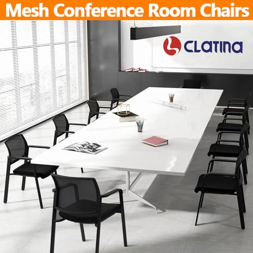 Image of CLATINA Guest Reception Stacking No Wheels Desk Chair, Mesh Back Waiting Room Chairs with Arm Upholstered Fabric Seat and Ergonomic Lumbar Support for Office Conference School Church, Black (4 Pack)