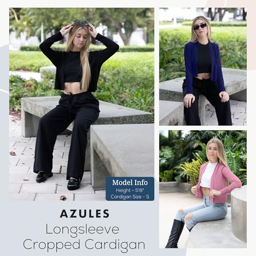 Image of Azules Cropped Cardigan for Women, Open Front Drape Lightweight Sweater Long Sleeves Women's Cardigans