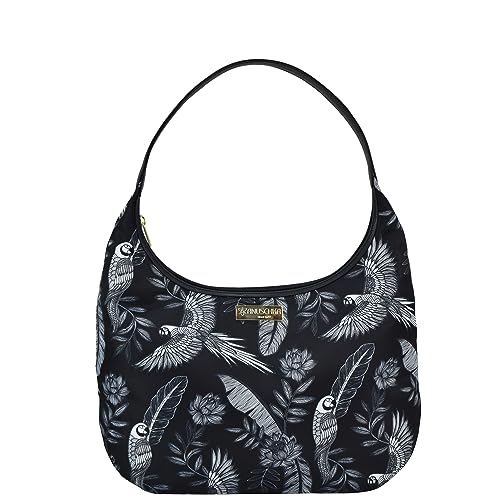 Anuschka Large Sling Hobo-Wanderlust Collection-Nylon Fabric with Leather Trim and Artwork Print