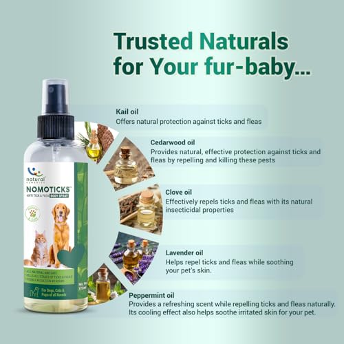 Image of Natural Remedies Combo Nomoticks Xtra Anti-Tick & Flea Body Spray (175ml) + Home Spray (450ml) for Dogs, Cats & Puppies of All Breeds, Daily Use, Natural Ingredients, Safe & Effective (Pack of 2)