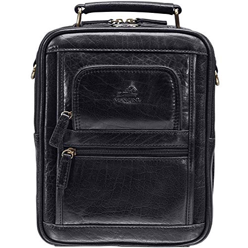 Mancini Arizona Buffalo Leather Large Unisex Bag with Zippered Rear Organizer, Black