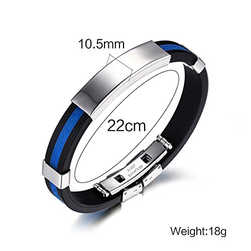 LiFashion CL Men's Stainless Steel Blue Silicone Wristband Medical ID Fibromyalgia Alert Bracelet Sos Emergency