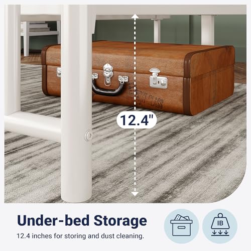 Image of Allewie 14'' King Size Metal Platform Bed Frame, Vintage Headboard, White