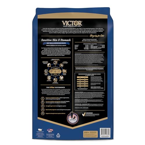 Image of VICTOR Sensitive Skin & Stomach - Beef Meal & Brown Rice Dog Food, 5 lb | Super Premium Dog Food, Gluten Free, No Chicken, Ideal for Dogs with Allergies, Dry Kibble, Adult and Puppy Dog Food, 5lbs