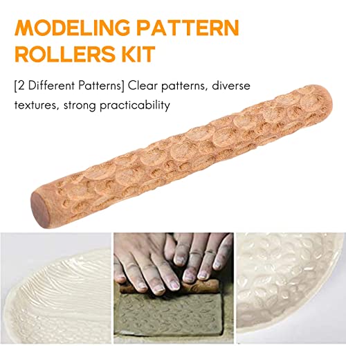 Hausdec 2Pcs Clay Modeling Pattern Rollers, Cobblestone Wood Grain Pattern Clay Rolling Pin Textured Hand Roller Pottery Tools - Image 3