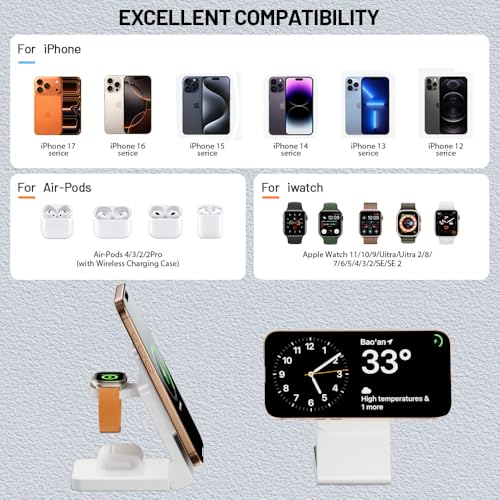 Image of 3 in 1 Wireless Charger Station for Multiple Devices, Foldable Magnetic Charging Stand, Portable Fast Travel Charger for iPhone 17 /16 /15 /14 /13 /12 Pro Max /AirPods 2 /3 /4 /Pro iWatch Ultra Series