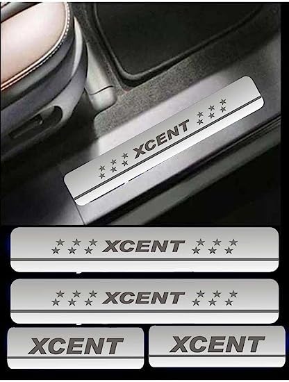 Image of AC Door Sill /Foot Step Stainless Steel Scuff Plate Plates Compatible with Hyundai Xcent (Set of 4 Pcs)