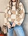 ZESICA Women's 2023 Fall Fashion Turtleneck Long Sleeve Striped Ribbed Knit Loose Pullover Sweater Tops,KhakiPlaid,Medium