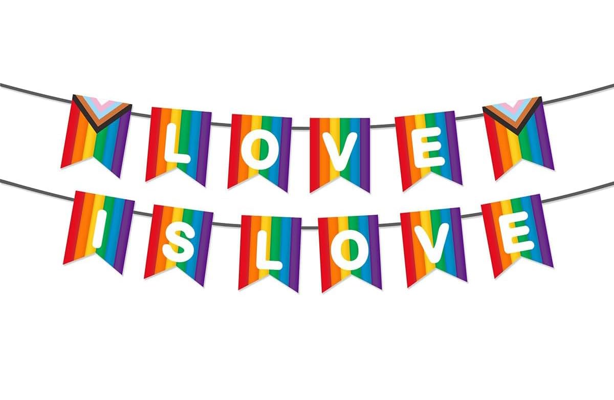 WchoeSS Pride Bunting Banner, Rainbow, Love is Love Rectangle Flag, LGBTQ Pride Day Decorations, Multicolor