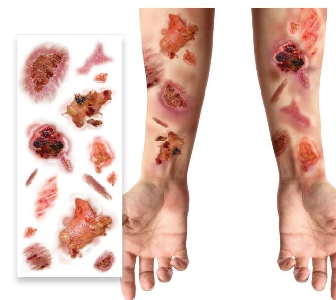 FIESTAS GUIRCA | Tatuajes de Heridas Infectadas (30x13 cm) - Maquillaje y FX para Halloween, Carnaval y Fiestas de Disfraces - Zombies y Vampiros