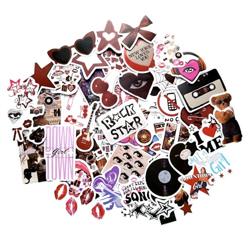 Stickers Esthetiques Pack Rouge Amour Musique Rock Vinyle Autocollants Collage Vintage Decoration pour Ordinateur Bouteille Journal Scrapbooking Coque Teléphone Cadeau...