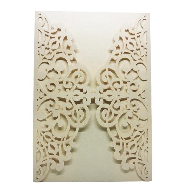 Faire Part De Mariage Lot de 25 Cartes d'invitation de Mariage, baptême, Anniversaire, Cartes de vœux Creuses, Fournitures de fête, sans Carte intérieure Faire Part Mariage(Beige)
