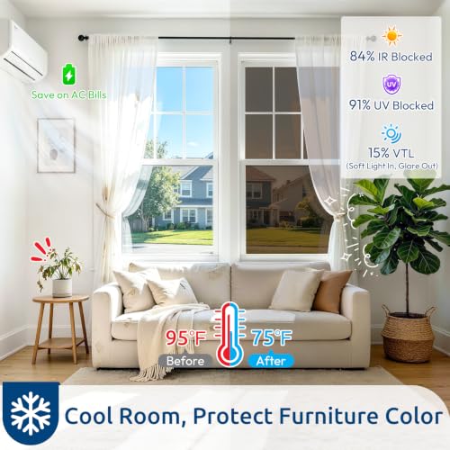 Image of rabbitgoo Window Privacy Film One Way Window Tint for Home, Removable Reflective Heat Sun Blocking Anti UV Glass Door Covering, Mirror Tinting Film House Office, 29.5 Inch X 6.5 Feet, Brown Silver