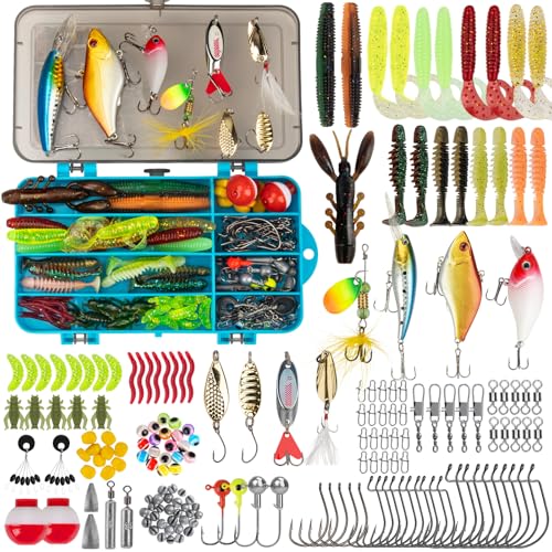 THKFISH Kit de leurres de pêche, boîte de 153 pièces avec matériel inclus Crankbaits, Spinner, cuillère, crochets lestés et autres accessoires pour bar,...