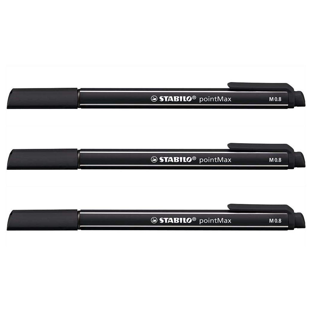 Stabilo Set of 3 Felt-Tip Pens Medium Point Max 0.8 mm Blackaa