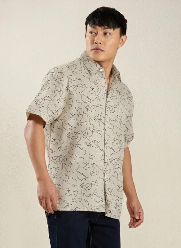 Image of MARK & ALBERT Men's Half Sleeve Linen Slim Fit Shirt