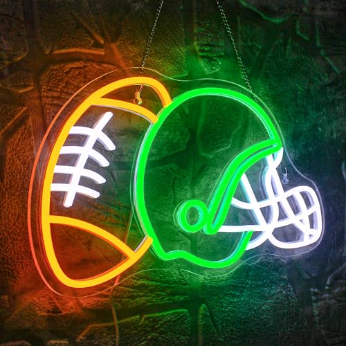 Image of WLHOPE Football Neon Sign Helmet Neon Signs, Helmet Led Signs, Neon Signs for Wall, Football Neon Light up Signs for Boys Bedroom Game Room Rugby Sports Party Office College
