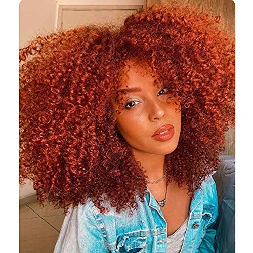 Afro Wigs for Black Women Short Kinky Curly Auburn Afro Curly Wigs Andromeda Ginger Orange Curly Wigs with Bangs Synthetic Auburn Wigs Natural Looking High Resistant Hair African American Cosplay Wig