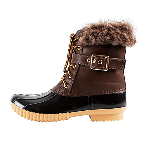 Nature Breeze Duck-01 Women's Chic Lace Up Buckled Duck Waterproof Snow Boots,Brown,5.5