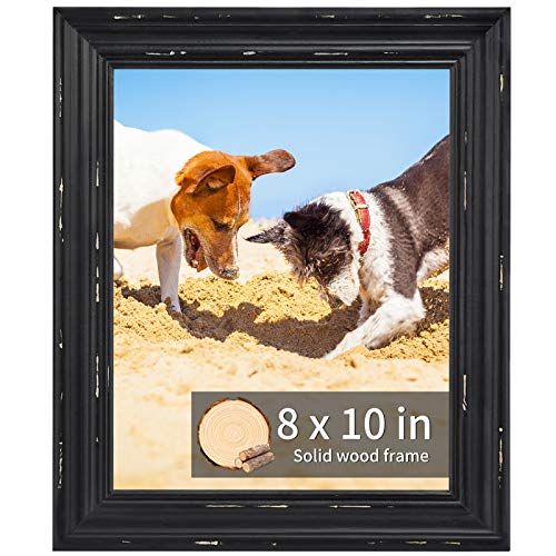 SHARLOVY Picture Frame, 8x10 Picture Frame Black Wood Distressed Farmhouse Wooden Picture Frame Rustic Display with High Definition Glass Photo Frames Tabletop or Wall Mount Poster Frame